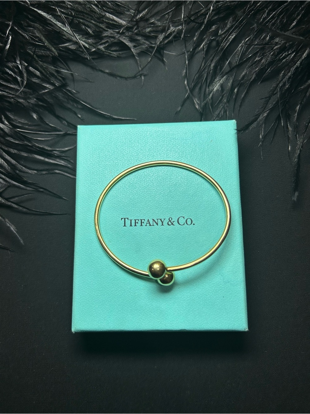 Tiffany & Co. Gold Open Wire Bangle with Dual Gold Beads